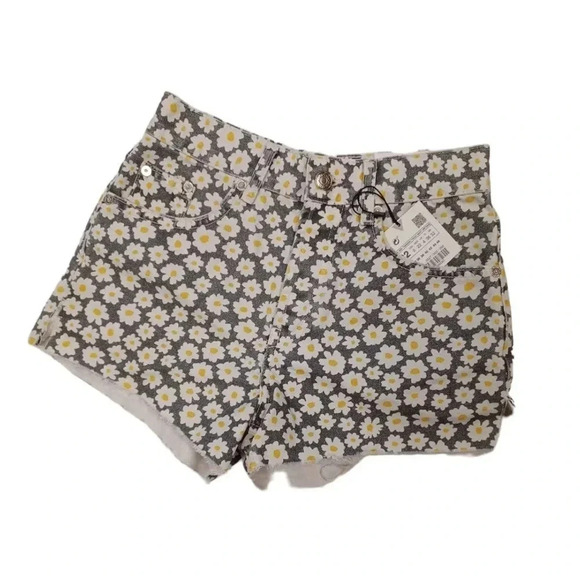 Zara Dark Grey With Daisies High Rise Button Fly Shorts  Size 0 - Picture 2 of 10